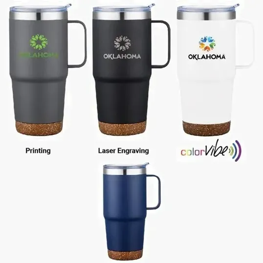 Promotional 24 Oz. Travel Mug With Cork Base And Handle