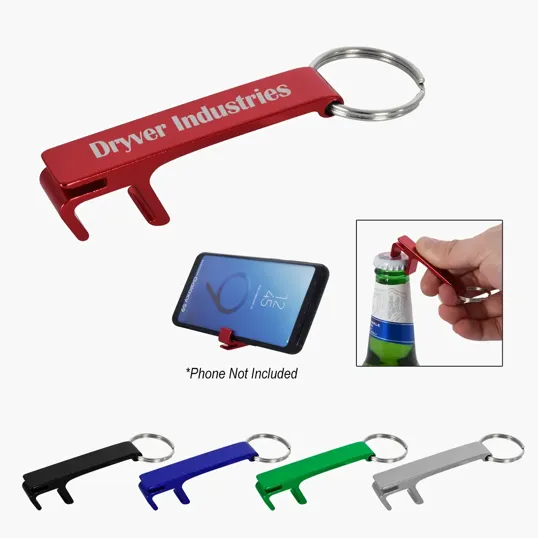 Promotional Aluminum Bottle / Can Opener With Metal Split Keychain Rings -  Blue - Metal Keychains