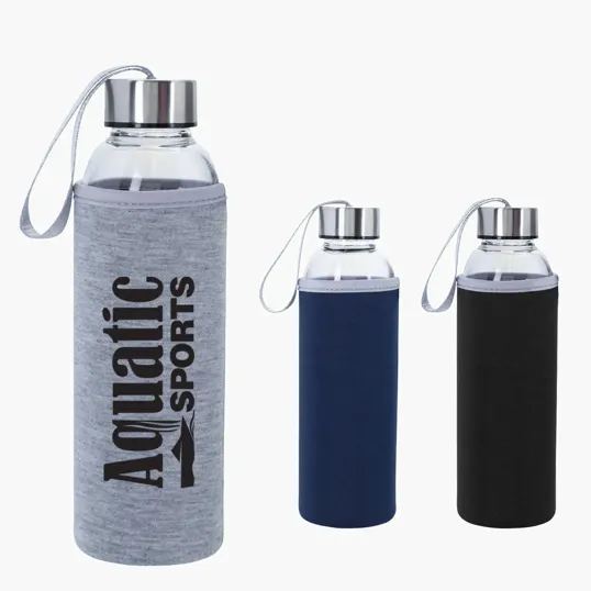 Glass Water Bottles With Sleeves And Stainless Steel Lids - Size